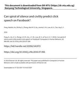 Can Spiral of Silence and Civility Predict Click Speech on Facebook?