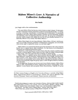 Mabou Mines's Lear: a Narrative of Collective Authorship