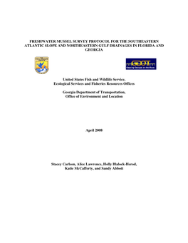 Freshwater Mussel Survey Protocol for the Southeastern Atlantic Slope and Northeastern Gulf Drainages in Florida and Georgia