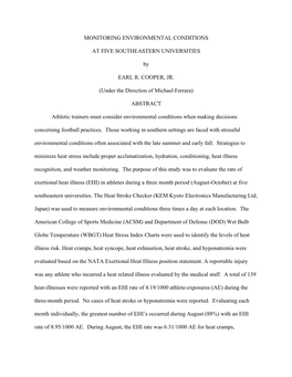 MONITORING ENVIRONMENTAL CONDITIONS at FIVE SOUTHEASTERN UNIVERSITIES by EARL R. COOPER, JR. (Under the Direction of Michael Fe