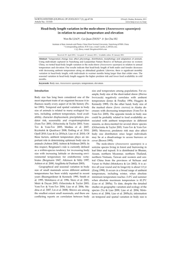 Head-Body Length Variation in the Mole-Shrew (Anourosorex Squamipes) in Relation to Annual Temperature and Elevation