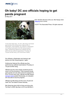 DC Zoo Officials Hoping to Get Panda Pregnant 26 May 2017