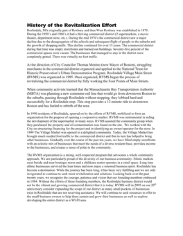 History of the Revitalization Effort Roslindale, MA Originally Part of Roxbury and Then West Roxbury Was Established in 1870