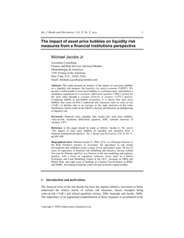 The Impact of Asset Price Bubbles on Liquidity Risk Measures from a Financial Institutions Perspective