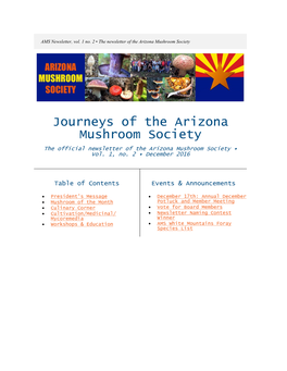 Journeys of the Arizona Mushroom Society the Official Newsletter of the Arizona Mushroom Society • Vol