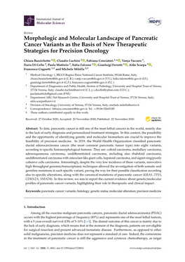 Morphologic and Molecular Landscape of Pancreatic Cancer Variants As the Basis of New Therapeutic Strategies for Precision Oncology