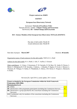 Noe) Thematic Priority: 1.1.6.3 – Climate Change and Ecosystems Sub Priority: III – Global Change and Ecosystems