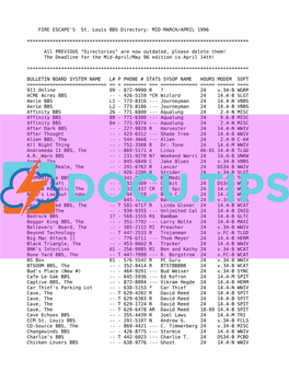 S 314 Area Code BBS Directory