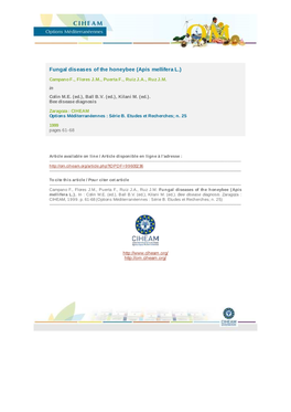 Fungal Diseases of the Honeybee (Apis Mellifera L.)