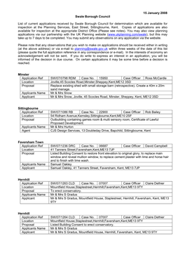 15 January 2008 Swale Borough Council List of Current Applications