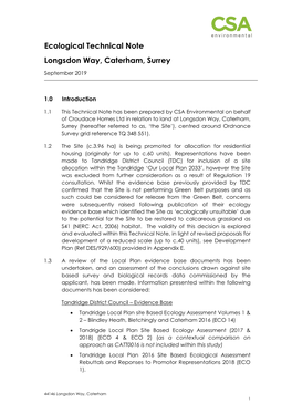 Ecological Technical Note Longsdon Way, Caterham, Surrey