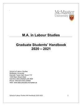 Labour Studies M.A. Handbook