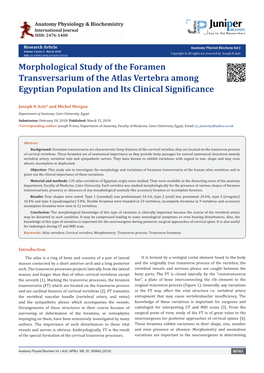 Morphological Study of the Foramen Transversarium of the Atlas Vertebra Among Egyptian Population and Its Clinical Significance