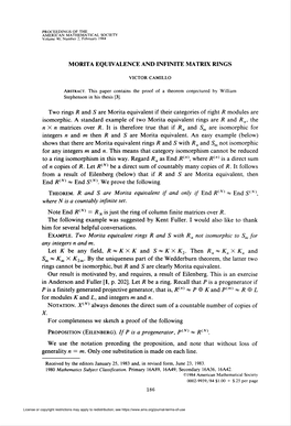 Morita Equivalence and Infinite Matrix Rings X