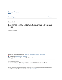 Lawrence Today, Volume 78, Number 4, Summer 1998 Lawrence University