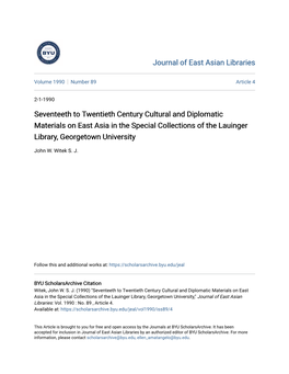 Seventeeth to Twentieth Century Cultural and Diplomatic Materials on East Asia in the Special Collections of the Lauinger Library, Georgetown University