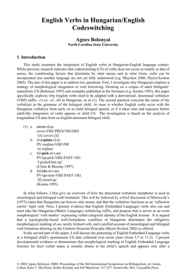 English Verbs in Hungarian/English Codeswitching