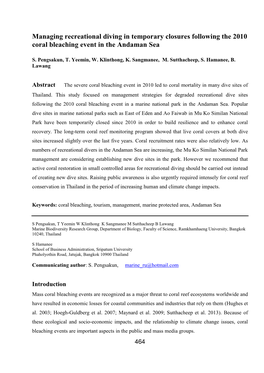 Managing Recreational Diving in Temporary Closures Following the 2010 Coral Bleaching Event in the Andaman Sea