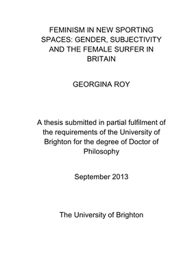 Gender, Subjectivity and the Female Surfer in Britain
