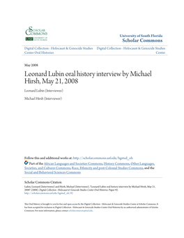 Leonard Lubin Oral History Interview by Michael Hirsh, May 21, 2008 Leonard Lubin (Interviewee)