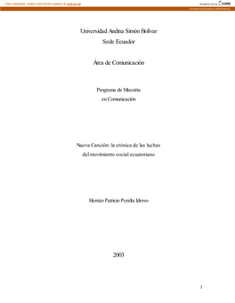 Universidad Andina Simón Bolívar Sede Ecuador Área De Comunicación 2003