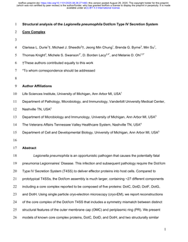 Structural Analysis of the Legionella Pneumophila Dot/Icm Type IV Secretion System Core Complex