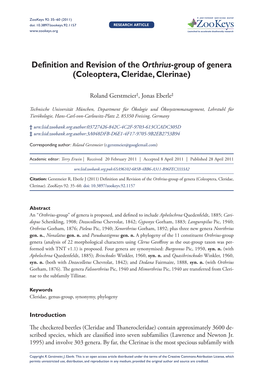 Coleoptera, Cleridae, Clerinae) 35 Doi: 10.3897/Zookeys.92.1157 RESEARCH ARTICLE Launched to Accelerate Biodiversity Research