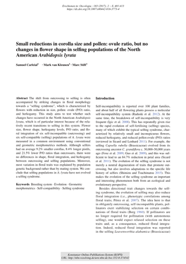 Ovule Ratio, but No Changes in Flower Shape in Selfing Populations of The