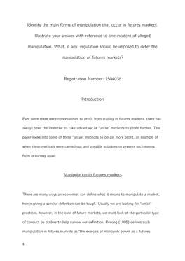 Identify the Main Forms of Manipulation That Occur in Futures Markets