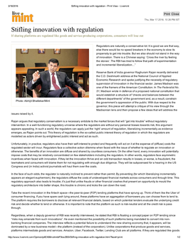 Stifling Innovation with Regulation ­ Print View ­ Livemint