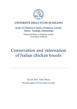 Conservation and Valorisation of Italian Chicken Breeds