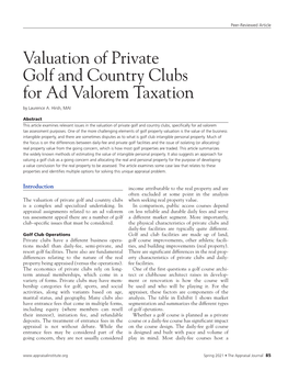 Valuation of Private Golf and Country Clubs for Ad Valorem Taxation by Laurence A