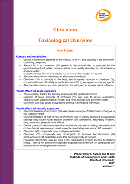 Chromium Toxicological Overview