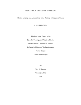 Motion (Κίνησις) and Anthropology in the Writings of Gregory of Nyssa