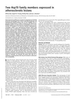 Two Hsp70 Family Members Expressed in Atherosclerotic Lesions