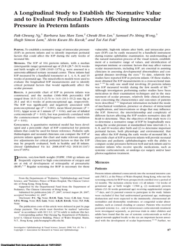 A Longitudinal Study to Establish the Normative Value and to Evaluate Perinatal Factors Affecting Intraocular Pressure in Preterm Infants