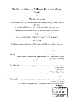 On the Existence of 3-Round Zero-Knowledge Proofs Matthew Lepinski