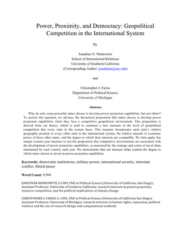 Power, Proximity, and Democracy: Geopolitical Competition in the International System