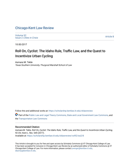 The Idaho Rule, Traffic Law, and the Quest to Incentivize Urban Cycling