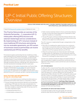 UP-C Initial Public Offering Structures: Overview