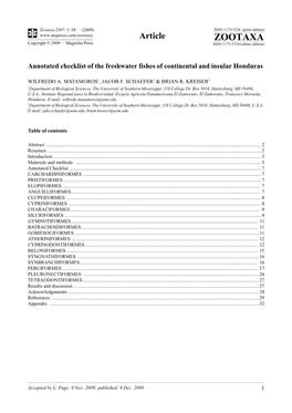 Zootaxa, Annotated Checklist of the Freshwater Fishes of Continental And