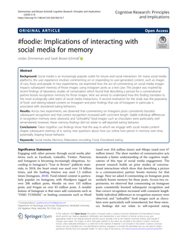 Foodie: Implications of Interacting with Social Media for Memory Jordan Zimmerman and Sarah Brown-Schmidt*