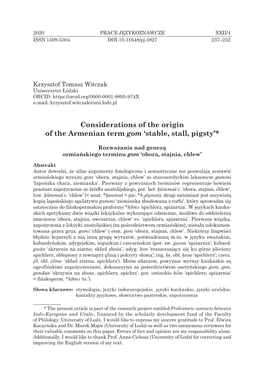 Considerations of the Origin of the Armenian Term Gom ‘Stable, Stall, Pigsty’*