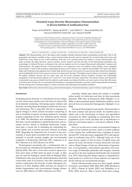 Parasitoid Wasps Diversity (Hymenoptera: Ichneumonidae) in Diverse Habitats of Northeastern Iran