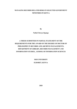 Managing Records Related Risks in Selected Government Ministries in Kenya