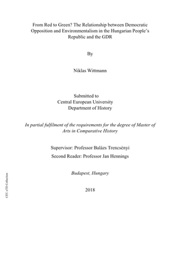 The Relationship Between Democratic Opposition and Environmentalism in the Hungarian People’S Republic and the GDR
