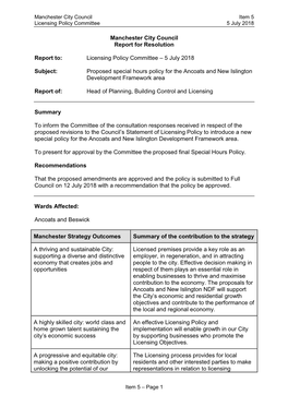 Licensing Policy Committee 5 July 2018 Item 5 New Islington Special Policy