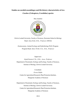 Studies on Carabid Assemblages and Life-History Characteristics of Two Carabus (Coleoptera, Carabidae) Species