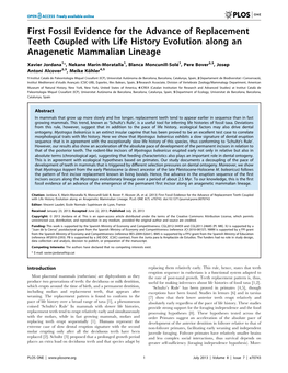 First Fossil Evidence for the Advance of Replacement Teeth Coupled with Life History Evolution Along an Anagenetic Mammalian Lineage