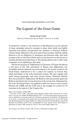 The Legend of the Great Game